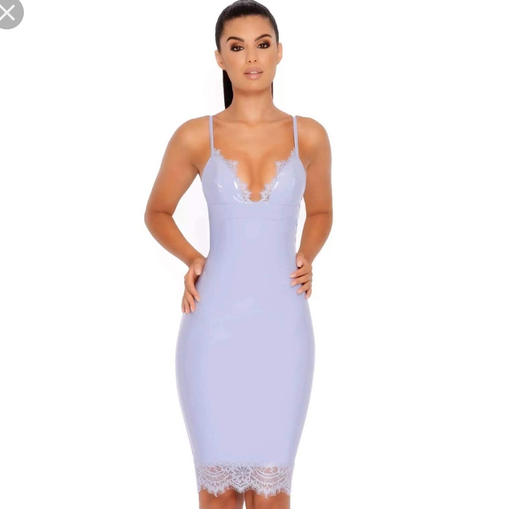 NWT OH POLLY VINYL LACE MIDI DRESS LILAC PURPLE